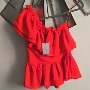 Endless Rose Vibrant Red Ruffled Off-Shoulder Top